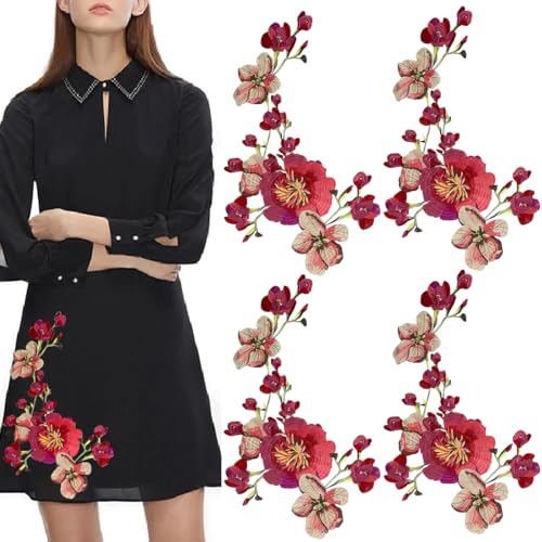 4 PCS Flower Embroidery Patches Floral Appliques...