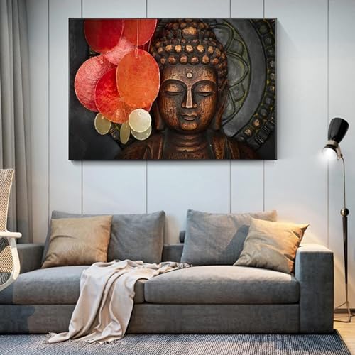 Tableau Bouddha bronze art mural déco salon grand format 60x80cm