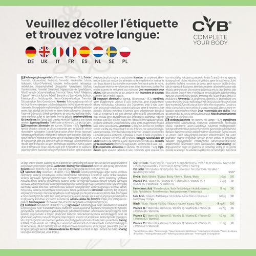 Vitamin B-Komplex hochdosiert – Alle 8 B-Vitamine – Trägt zum Energiestoffwechsel, Nervensystem und zur Verringerung von Müdigkeit und Erschöpfung bei – 180 Tabletten – B1, B2, B3, B5, B7, B9, B12