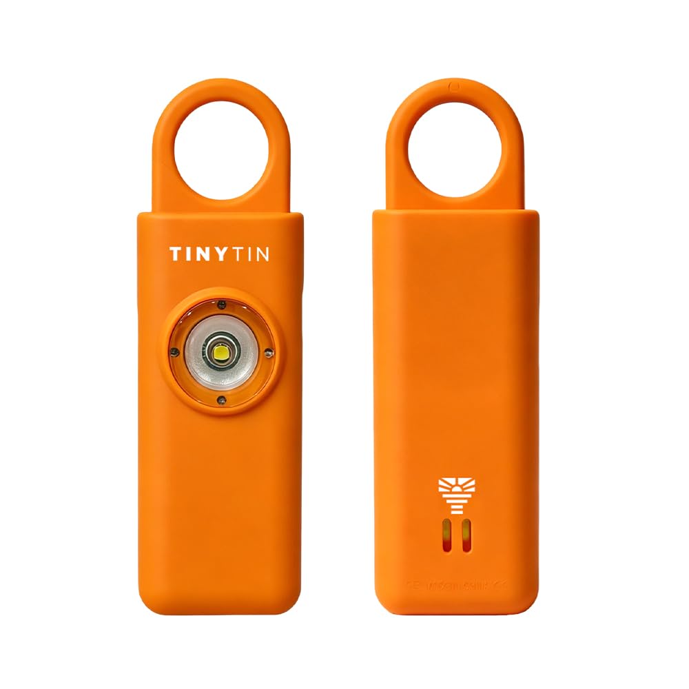 Alarme de Sécurité Personnelle 130dB Rechargeable Porte-clés - TinyTin Alarme de Panique pour Femmes avec Lumière Stroboscopique LED - Alarme d'Autodéfense pour Randonnée, Course et Voyage (Orange