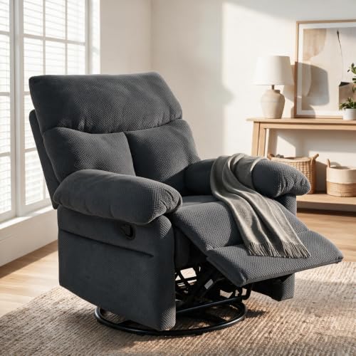 Image of Manual 360 Swivel Rocker Recliner Chair for Living Room, Dark Gray