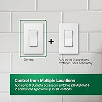 Vista 3 de Lutron Sunnata Interruptor Dimmer Táctil, Tecnología Avanzada LED+ para LED e Incandescente, 3 Vías/Múltiples Ubicaciones, STCL-153MS-WH-3, Blanco
