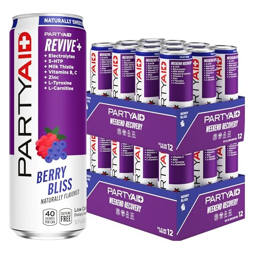 Image of PARTYAID Rehab Blend, Feel Good Tonight and Tomorrow, Contains 5-HTP, B-Complex, Milk Thistle, Electrolytes, No Artificial Flavors or Sweeteners, Caffeine-Free, 12 Fl Oz (Pack of 24)