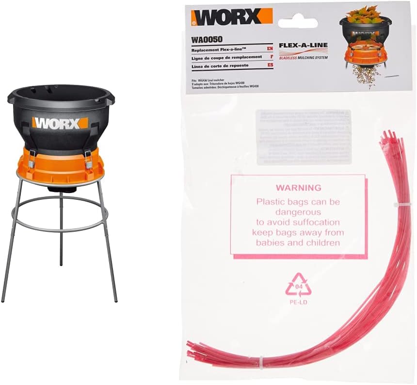WORX WG430 13 Amp Foldable Bladeless Electric Leaf Mulcher w/Flex-A-Line 24-Pack 13" Replacement Line