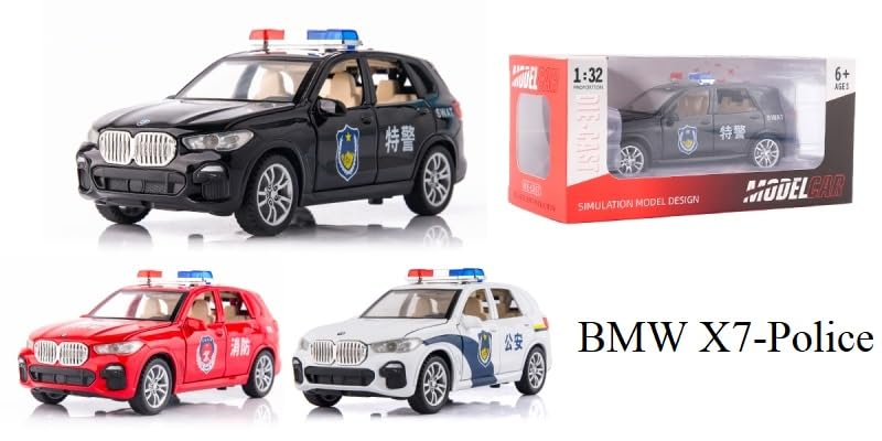 Image of Invite Enterprise Die-Cast Metal BMW X7 Police Car In 1:32 Scale With Retractable Doors, Pull-Back Mechanism, Blinking Headlights, And Taillights?Colors As Per Stock?