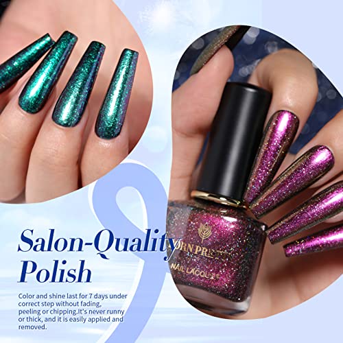 Born Pretty Chameleon Nail Polish Set Holographic Glitter Polish Sparkle Shimmer Nail Art Polish With Black Nail Polish Multicolored Nail Art Varnish 4 Bottles #TOP3