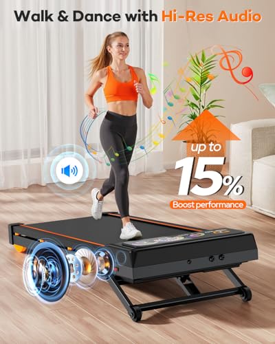 Image of Walking Pad Treadmill with 15% 12-Level Auto Incline, 450 lbs Capacity UI Screen, Trisomy 3.5HP Quiet Under Desk Treadmill with Speaker & Remote, Compact Treadmills for Home Hiking