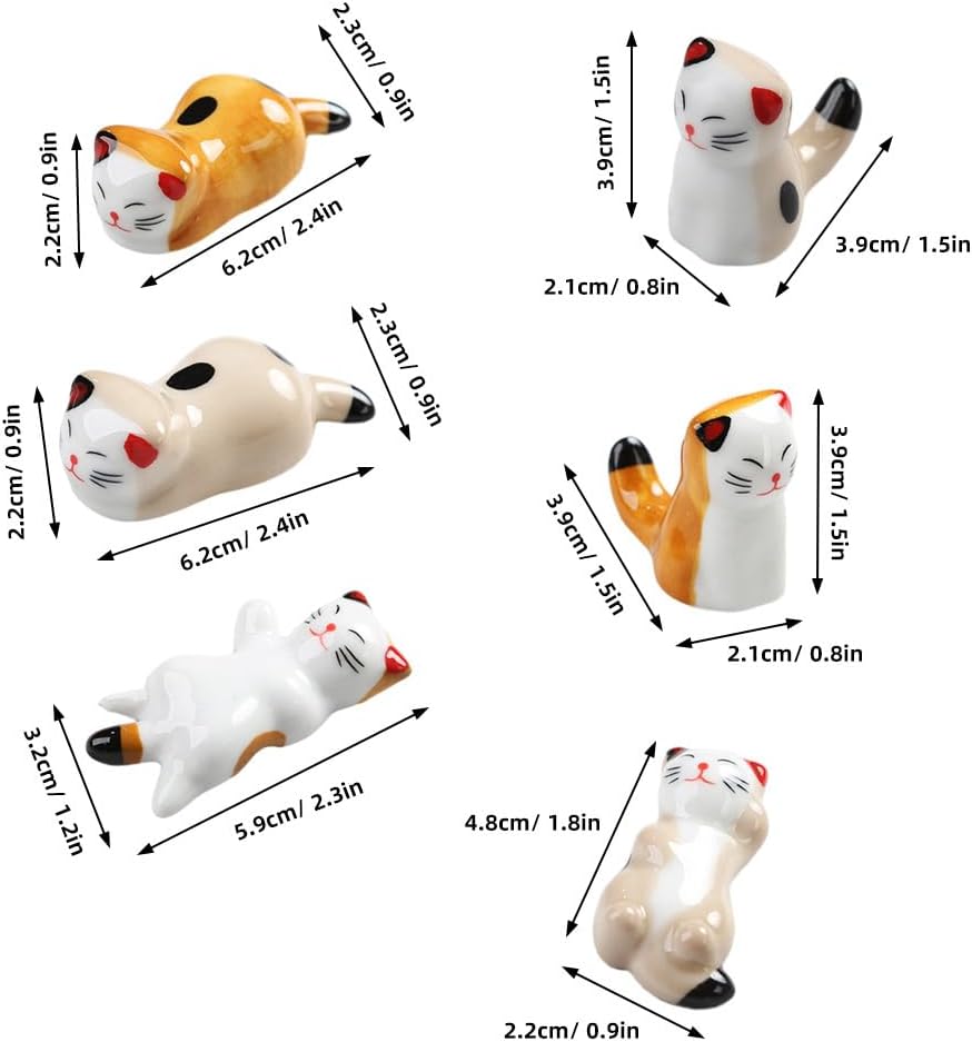 MAGICLULU 6pcs Cute Cat Ceramic Chopstick Rest Kitchen Cutlery Organizer for Spoons Forks and Knives Adorable Tableware Decor for Dining and Entertaining