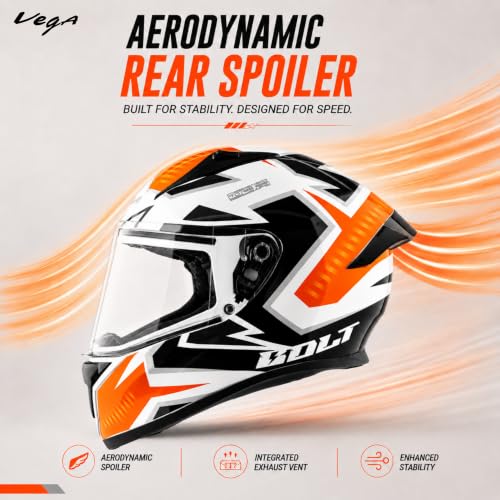 Image of Vega Bolt Elvis Graphics Full Face Motorcycle Helmet | Scratch Resistant Visor | Lightweight & Comfortable Riding Helmet- White Orange, L