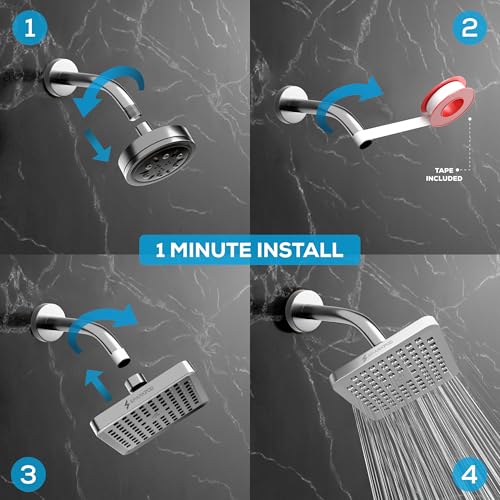 SparkPod Shower Head - High Pressure Rain - Premium Quality Luxury Design - Easy Clean Adjustable Replacement for Your Bathroom Shower Heads (Luxury Polished Chrome, 6 Inch Square)