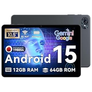 Tablet 2025 Latest Android 15 Tablets, 10.5 inch Tablet with HD+IPS Display, 12(4+8) GB RAM+64GB ROM/ 2TB TF, Gemini AI 2.0, GPS, 5G WiFi, 2.0GHz CPU & 5MP Camera, 6000mAh, GMS Certified
