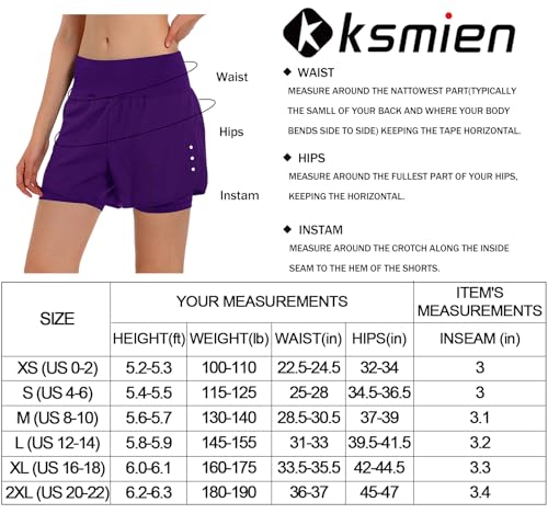 Ksmien Shorts de corrida feminino 2 em 1 – Shorts de corrida leves e atléticos para academia, ioga,