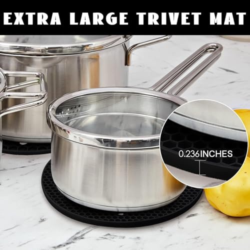 Image of 4 Pack Silicone Trivet Mats, 9 Inch Flexible Heat Resistant Silicone Hot Pads Pot Holders for Kitchen Counter, Round Trivets for Hot Dishes - Potholders Jar Opener(Black)