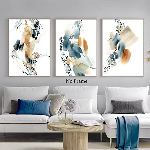 Blue And Orange Abstract Wall Art Abstract Watercolor Print Orange Minimalist Painting Blue White Orange Wall Art Burnt Orange Pictures Beige And Blue Canvas Wall Art Colorful Poster 16X24Inx3 No Frame #TOP3