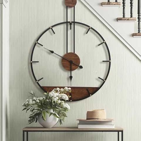 Micasso 24 * 32 in Solid Wood Large Wall Clock, Modern Simple Wall Decor Metal Frame Silent Non Ticking Clock for Living Room Decor, Kitchen, Bedroom. Cover