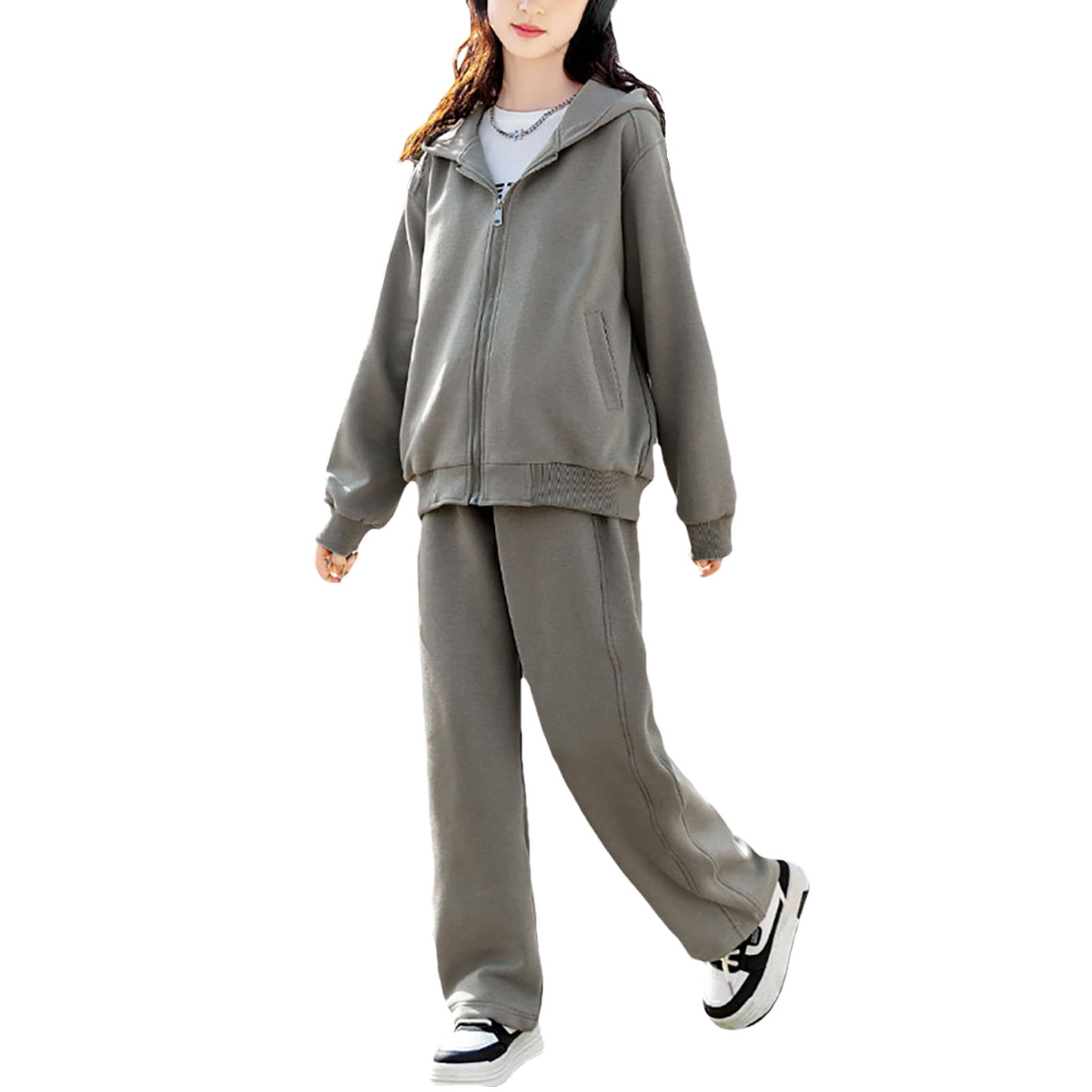 amropi Bambina Ragazze Tuta Giacca con Cappuccio e Jogging Pantaloni Set 2 Pezzi Completo da Sport per 3-13 Anni