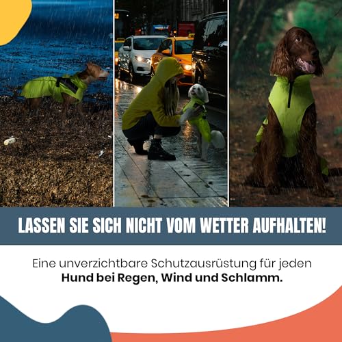 DOGOPAL Regenmantel Hund wasserdicht für kleine & große Hunde - Gelber Hunderegenmantel mit Reflektorstreifen - Wasserdichter Hundemantel, Regenschutz & Regenjacke (Gelb, XL)