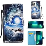 Cover per iPhone 15 Pro Max, Custodia a Libro Flip Caso in PU Pelle Portafoglio Custodia con Slot Carte Protezione Magnetica [Interno TPU Antiurto] per iPhone 15 Pro Max, Mare blu