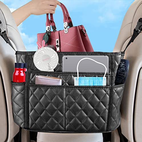 SEAMETAL Car Purse Holder Between Seats,Car Handbag Holder for Front Seat,Between Seat Purse Holder PU Leather