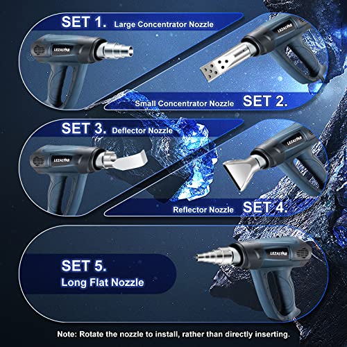 Heat Guns,1800W/122℉~1202℉(50℃- 650℃) Fast Heat/Overload Protection/Heavy Duty Hot Air Gun Kit Variable Temperature Control Overload Protection(9Temp&6Nozzles) For Crafts,Shrink Wrapping/Tubing #TOP1