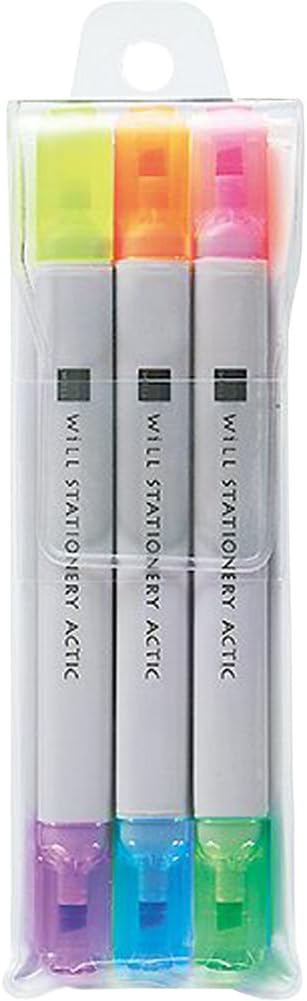 KOKUYO Will Stationery Actic Highlighter Twin Pen, 3-Pack (F-WPM104SET)