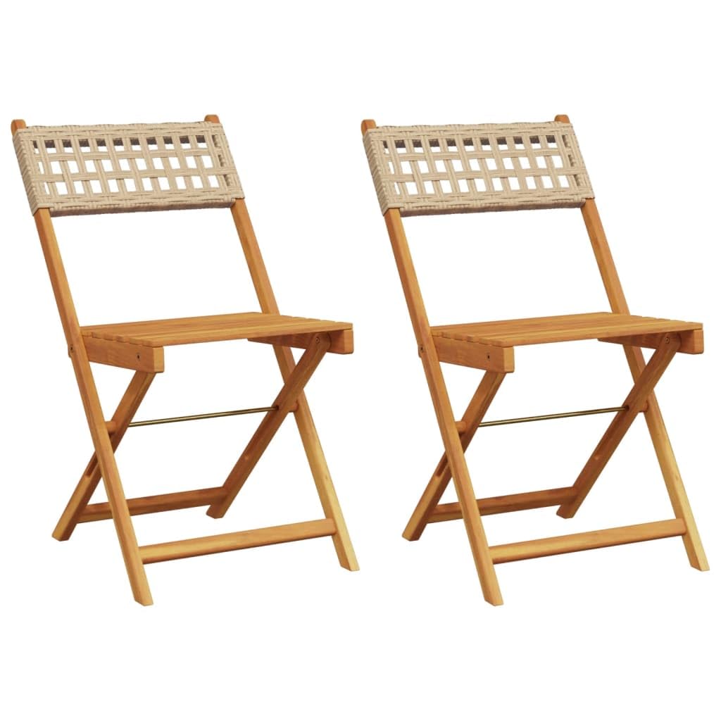 Chaises de bistrot en bois d'acacia et polyrotin pliables - Lot de 2 pour balcon