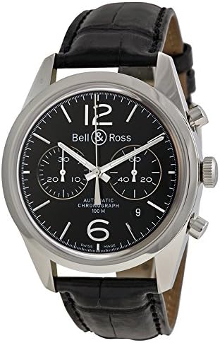 Bell & Ross Vintage Officer Automatic Chronograph Black Dial Black Leather Mens Watch RBRG126-BL-ST-SCR