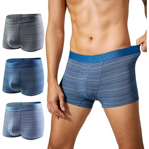 KNITLORD Striped Men's Boxer Briefs Breathable ComfortSoft Underwear Viscose Made from Bamboo Short Leg Trunks 3 Pack - Large Cover