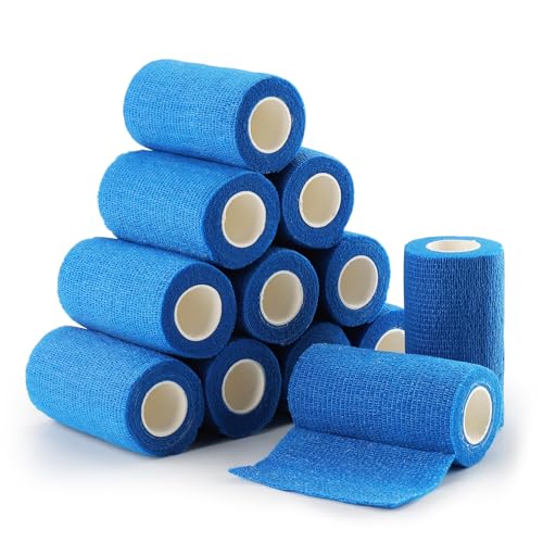 Wozzies 12 Rollos Venda Cohesiva, 10 cm x 4,5m Venda Cinta Bendaje Adhesiva Vendaje Autoadhesivo Deportiva Tape Cohesivo para Muñeca, Mascotas, Tobillo, Vet Wrap, Fisioterapia y Lesiones Deportiva