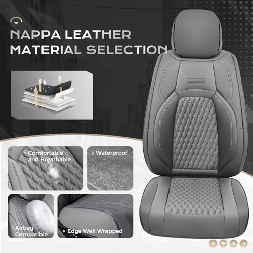 Image of Coverado Ford F150 Seat Covers Full Set, Car Seat Covers Waterproof Faux Leather Full Coverage Protector Pickup Truck Car Seat Cushion Cover Fit for 2015-2026 Ford F150, 2017-2026 F250 F350 F450,Gray
