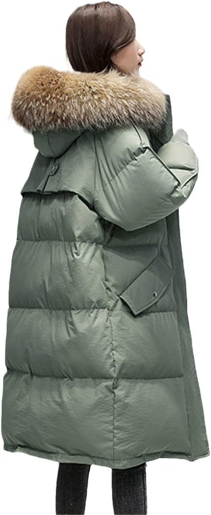 Ladies Solid Oversize Coat, Thick Warm Winter Long Down Jacket, Women Full Sleeve Fur Collar Hooded Parka