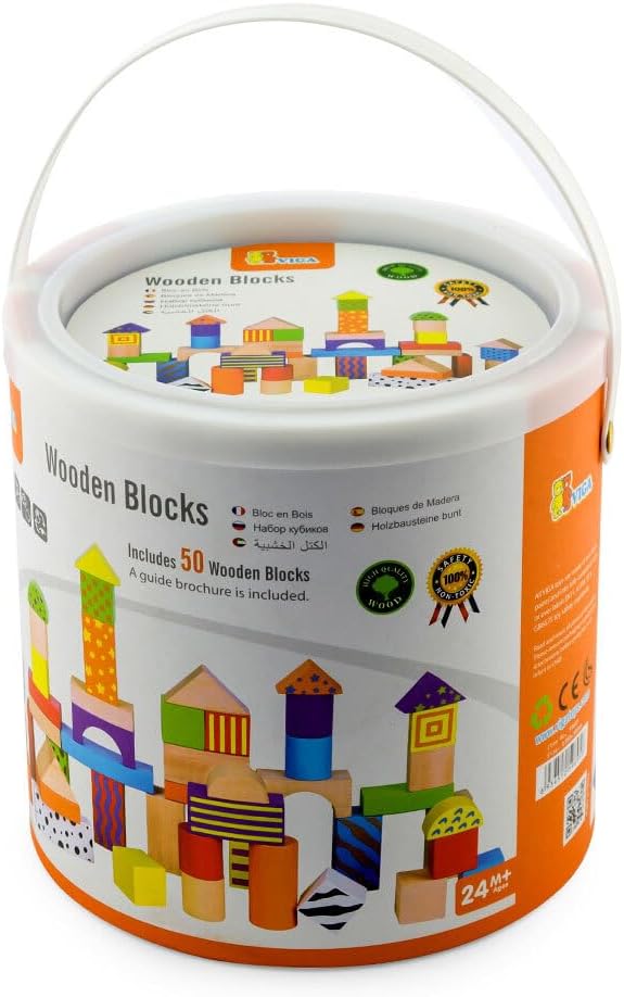 VIGA The Original Toy Company 50 Wooden Blocks Tub