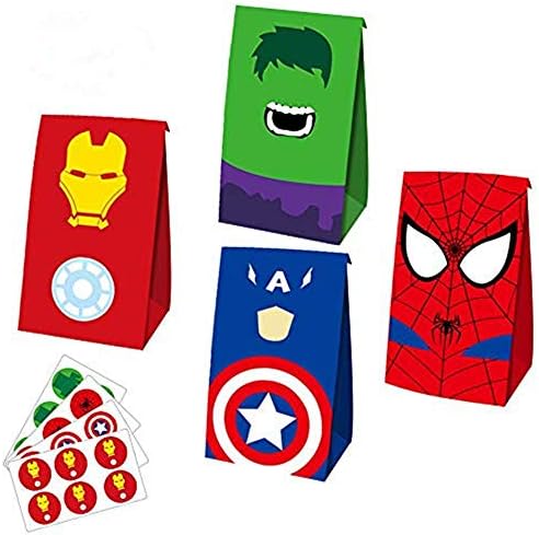 LJX 24 PCS Superhero Party Bags Goodie Bags with 24 Pieces Stickers for Kids Superhero Themed Party
