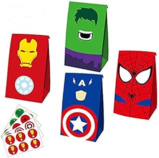 LJX 24 PCS Superhero Party Bags Goodie Bags with 24 Pieces Stickers for Kids Superhero Themed Party