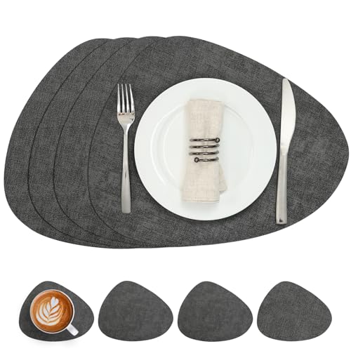 Chitomars Faux Leather Placemats Set of 4, Dual Sided with Drink Coasters