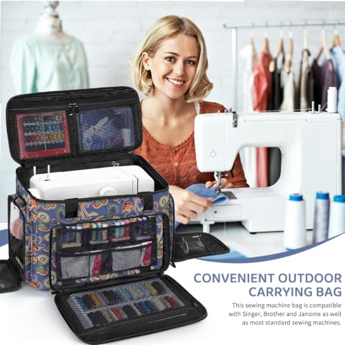 Image of Sewing Machine Carrying Case with Multiple Storage Pockets Large Capacity, Universal Tote Storage Bag Compatible with Most Standard Singer, Brother, Janome, Bohemian