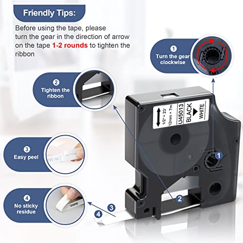 Unismar Compatible With Dymo D1 Label Tape 45013 A45013 S0720530 For Dymo Label Maker Refill Replacement For Dymo Labelmanager 160 210D 260P 280 360D 420P Pnp, 1/2 Inch X 23 Ft, Black On White, 6 Pack #TOP2