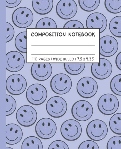 Preppy Composition Notebook Wide Ruled: Cute Composition Notebooks Wide Rule For Teen Girls | Aesthetic Notebook | Smiley faces School Supplies