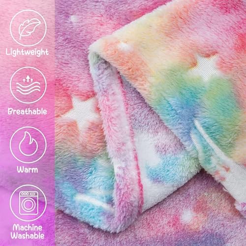 Image of Famyo Glow in The Dark Flannel Fleece Blanket Combo 200x152 cm | Astro & Unicorn Pink, soft all-season double /queen bed blanket, warm cozy throw for kids & home