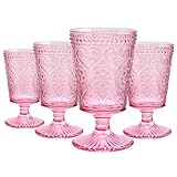 Pink Wine Glasses Set of 4-12 OZ Colored Glass Goblet Stemmed Vintage Chalices for Valentine's Day, Christmas, Party, Wedding, Anniversary