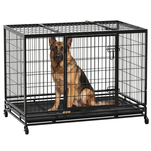 Image of BestPet 48 inch Heavy Duty Dog Crate for Large Dogs with Removable Tray Wheels