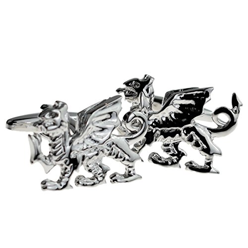Juego de Mancuernillas Dragón Galés Bañado en Rodio miniatura 1