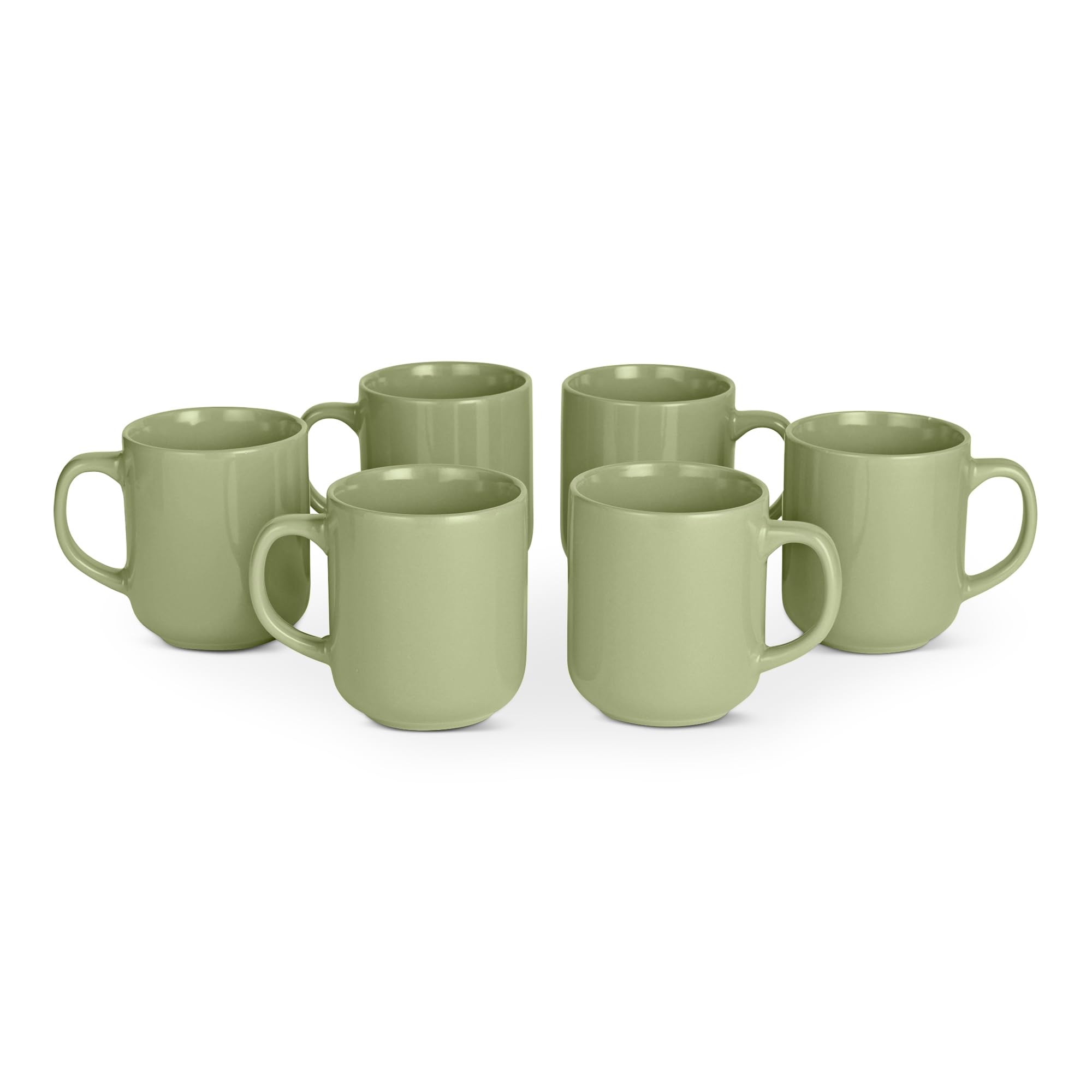 Amazon Basics Glazed Stoneware Coffee Mugs, 6-Piece Set, 473ml, Microwave and Dishwasher-Safe, Olive