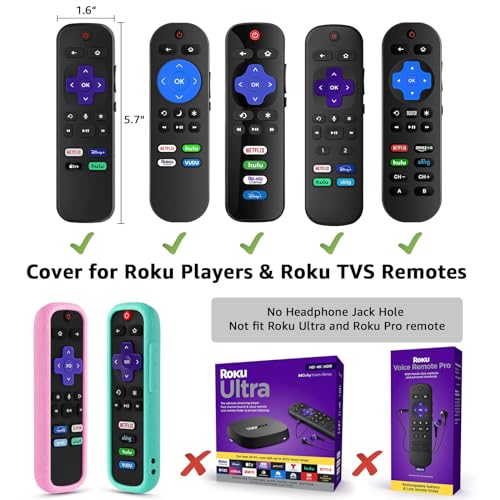 Image of TCL | Hisense Roku Remote Case - 2 Pack Silicone Cover for Roku Express 4K+ 2021 & Streaming Stick+ with Lanyards Glow Pink & Sky Blue