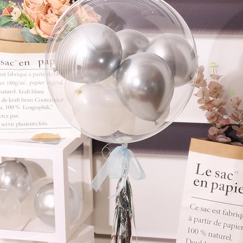 Image of 5 Pcs Bobo Balloons, Clear Balloons to Fill, 30 Inches Stuffing Balloons, Refillable Transparent Balloons, Pre-Stretched Extra Wide Mouth, Suitable for DIY Party Wedding Anniversary Festival