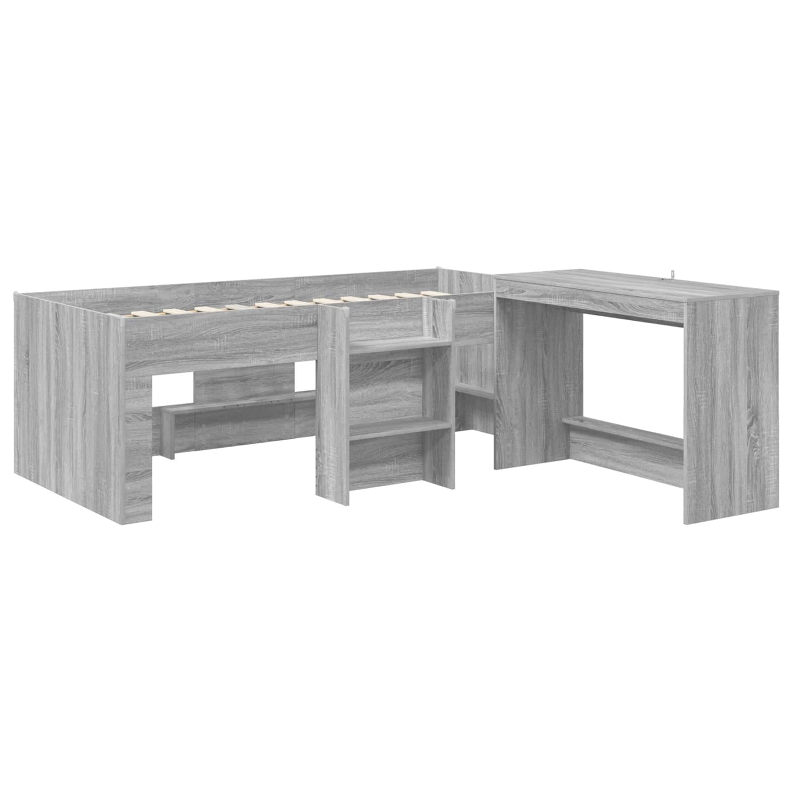 Gecheer 2 STK. Hochbett mit Schreibtisch 193x96x68,5 cm, stabiles Kinderbett aus Holzwerkstoff mit integriertem Schreibtisch und Lattenrost für kleine Schlafzimmer3423483