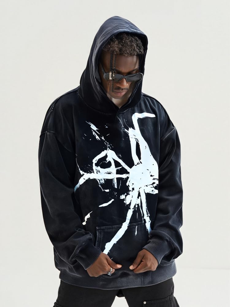 Y2K Goth Hoodie Skull/Spider Print Streetwear Unisex Oversized Sweatshirt for Men Women Vintage Harajuku Fashion - Image 2