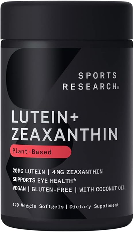 Sports Research® Lutein and Zeaxanthin Capsules - Eye Health Support Supplement Made with Lute-Gen® and Organic Coconut Oil - Vegan Friendly & Non-GMO Verified - 120 Veggie Softgels