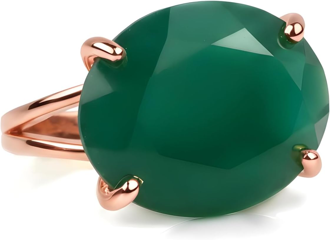 Big Rings for Women - Green Onyx Ring in 14k Rose Gold - Large Gemstone Rings for Women - Ring for Prom, Wedding, Birthdays and Everyday Statement Jewelry - Box Included