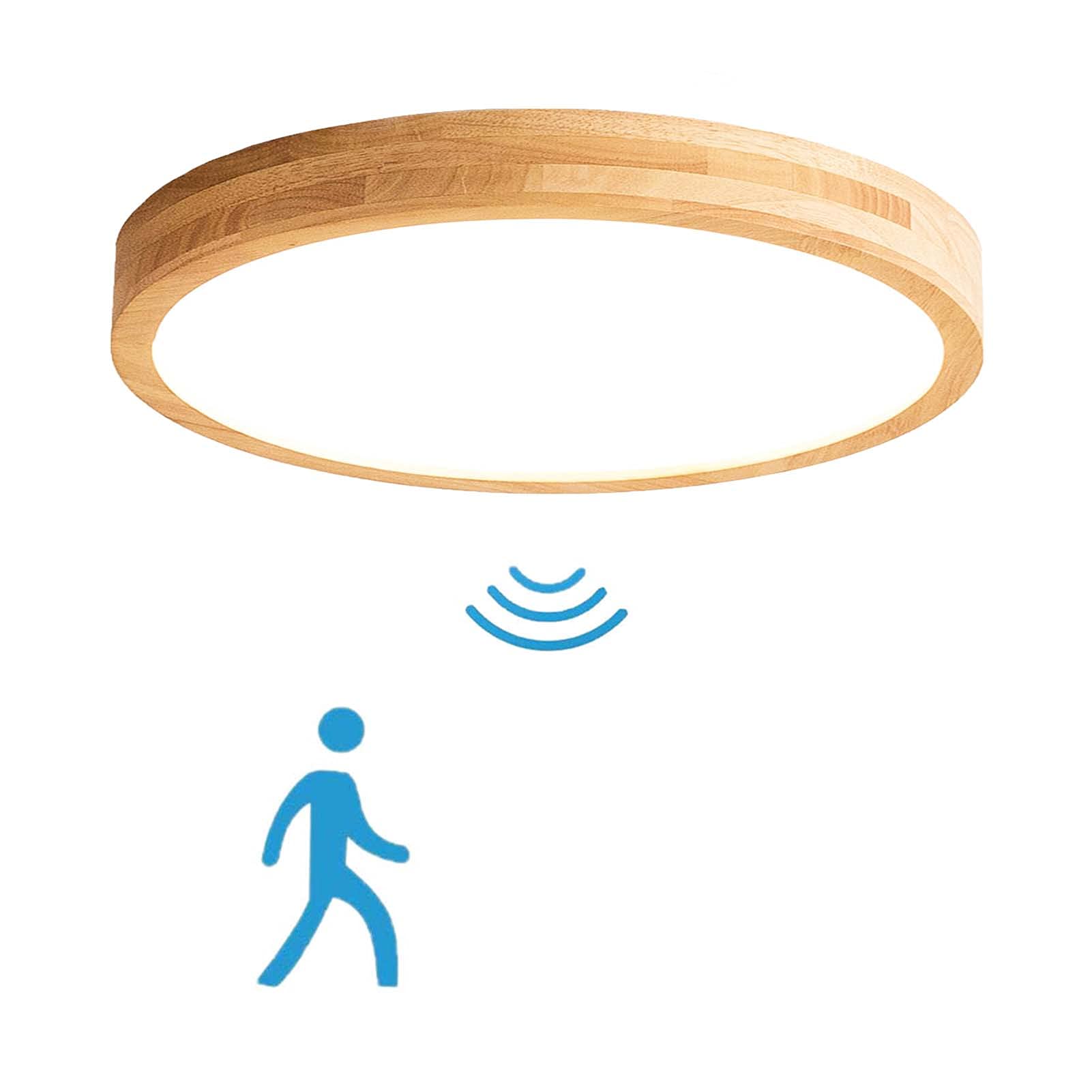 VOMI 36W LED Deckenlampe Holzoptik mit Bewegungsmelder, 50cm Runde Deckenleuchte Holz Sensor Lampe Flur Treppe Deckenbeleuchtung Kaltweiß 6000K